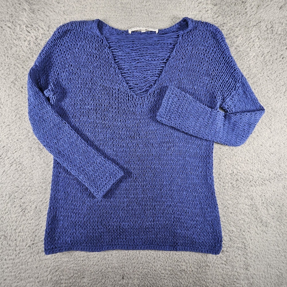 Ulla Johnson Top Womens XS Blue Open Knit Sweater V Neck Swim Cover Coastal